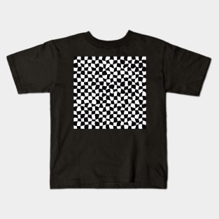 Warped Checkerboard, Black and White Kids T-Shirt